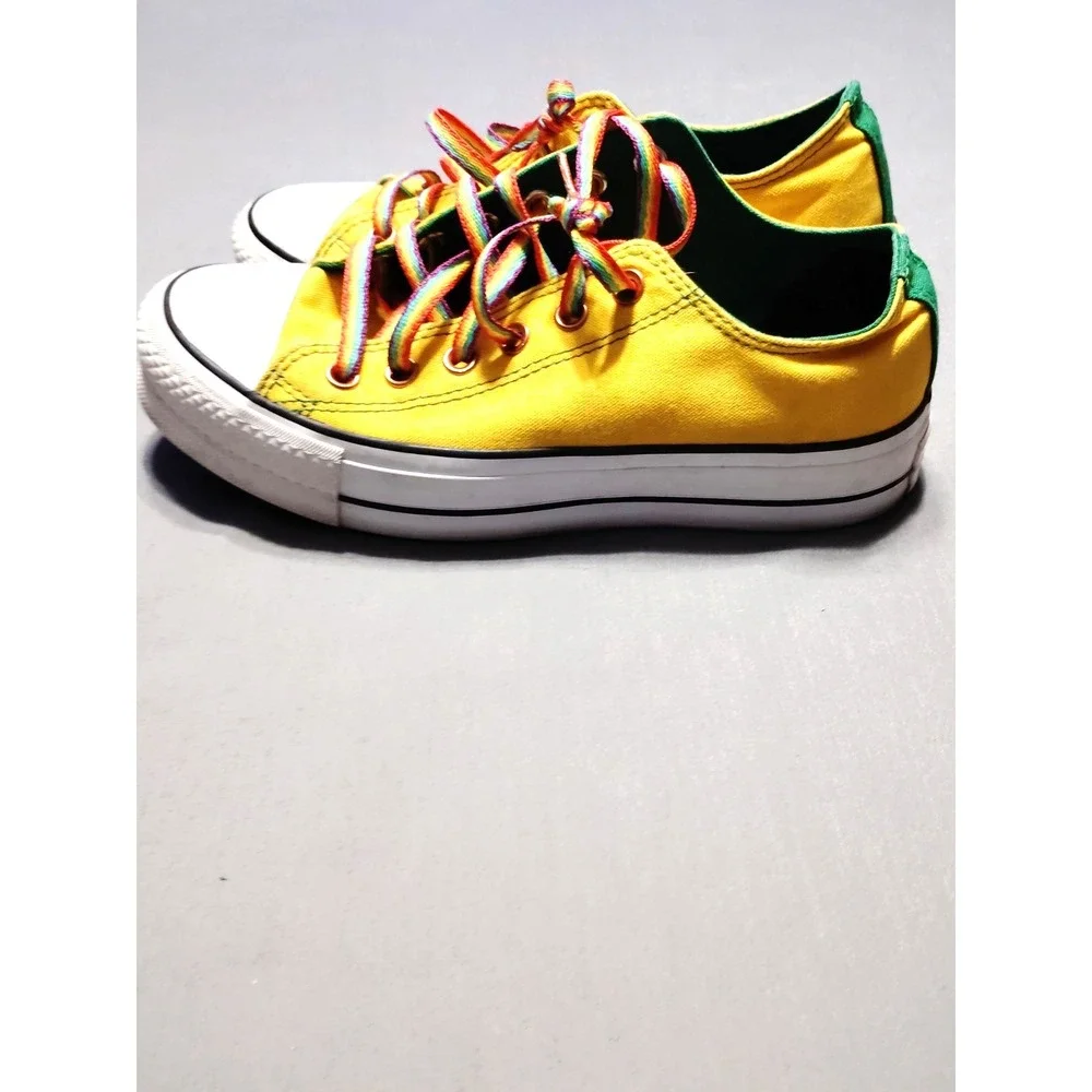 Converse All Star Low Top WM8/M6 UNISEX‎ Yellow Rainbow Wedding Shoes Sneakers - Picture 6 of 9